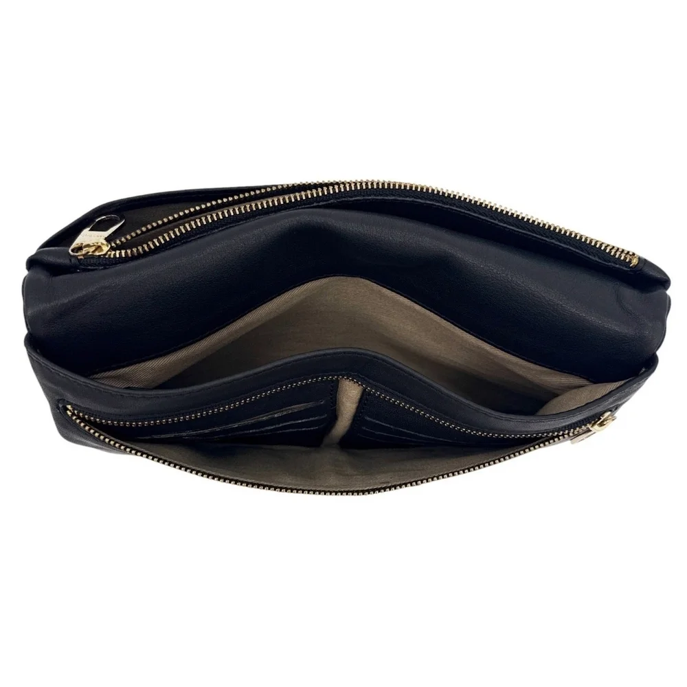 Ann Taylor Leather Clutch Fold Over Black Evening Bag Gold Capsule Minimalist